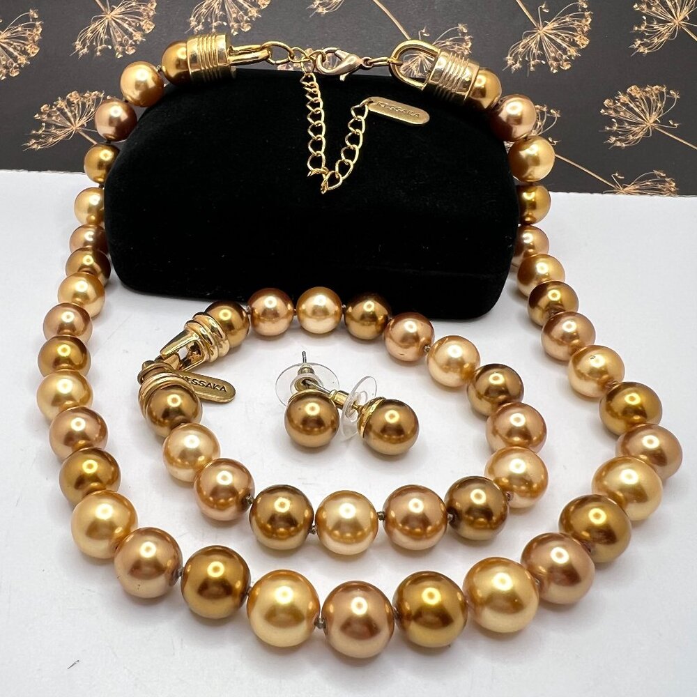 Kissaka Bronze & Gold Glass Pearl Demi-Parure Set